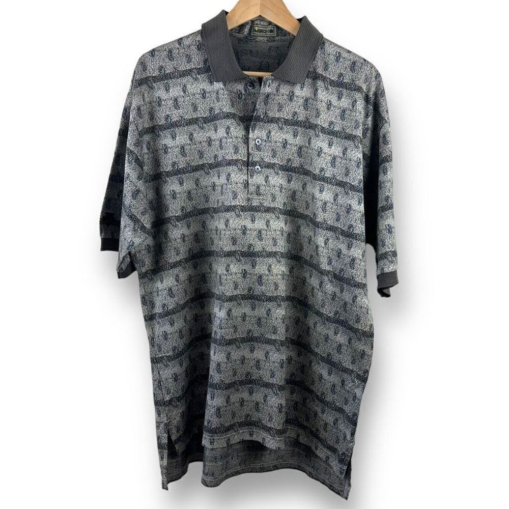 Descente Gray‎ Stripe Teal Accents Golf Polo Shirt Size L